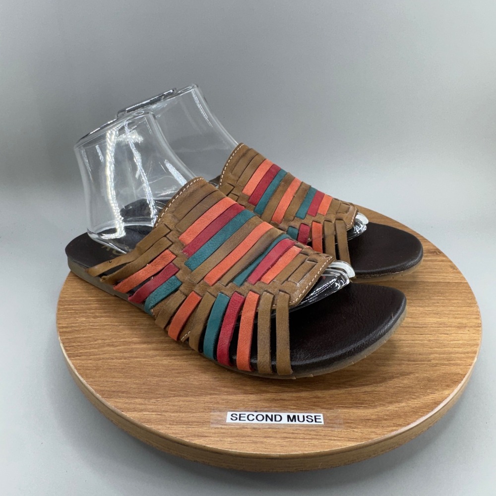 Roan by Bed Stu Woven Leather Slides 9.5 Brown Multi Boho Huarache Sandals